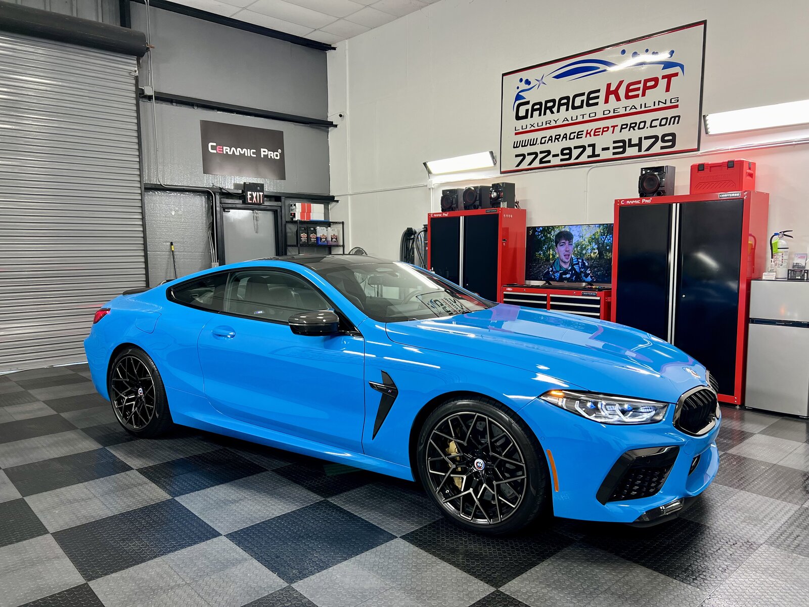 BMW M8 Competition in Laguna Seca Blue — paint correction & coating