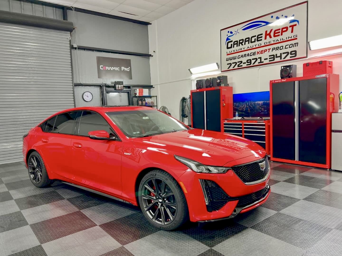 Cadillac CT5-V in red — ceramic coating at the Garage Kept studio